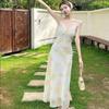 Summer Is Especially Beautiful, Long Summer, French V-neck Floral Dress, Waist and Thin Long Dress, Women's Skirt