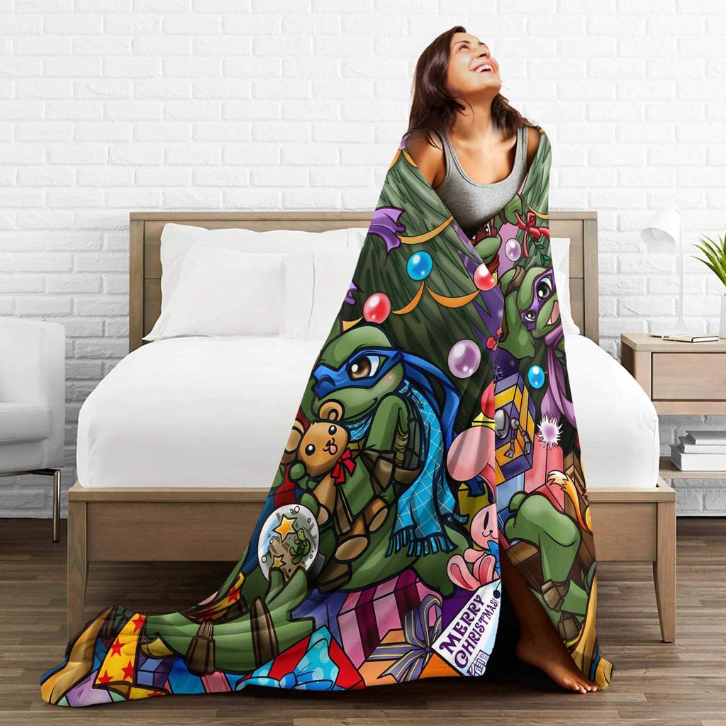 TMNT Game Blanket Christmas Super Warm Novelty Plush Throw Blanket For Girls Boys Bedroom Flannel Bedspread Bed Cover