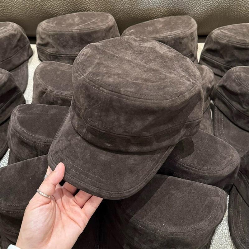 Suede pleated flat-top equestrian hat, new vintage vintage newsboy hat, casual versatile face-enhancing baseball cap