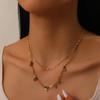 Gold Green Bead Disc Layered Necklace for Women