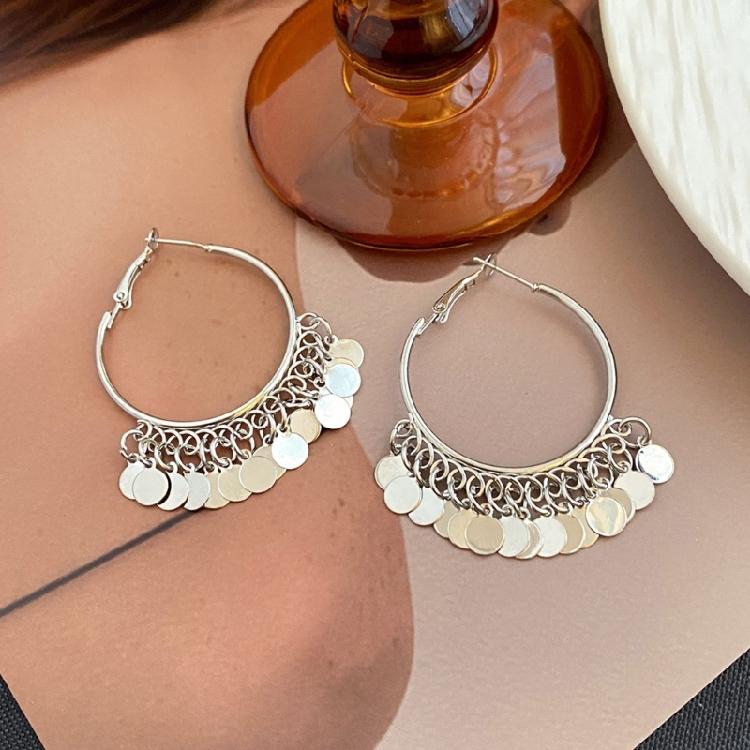 Simple Iron Mixture Round Earrings Sparkling Sequins Detailing Decoration Drop Everyday Jewelry