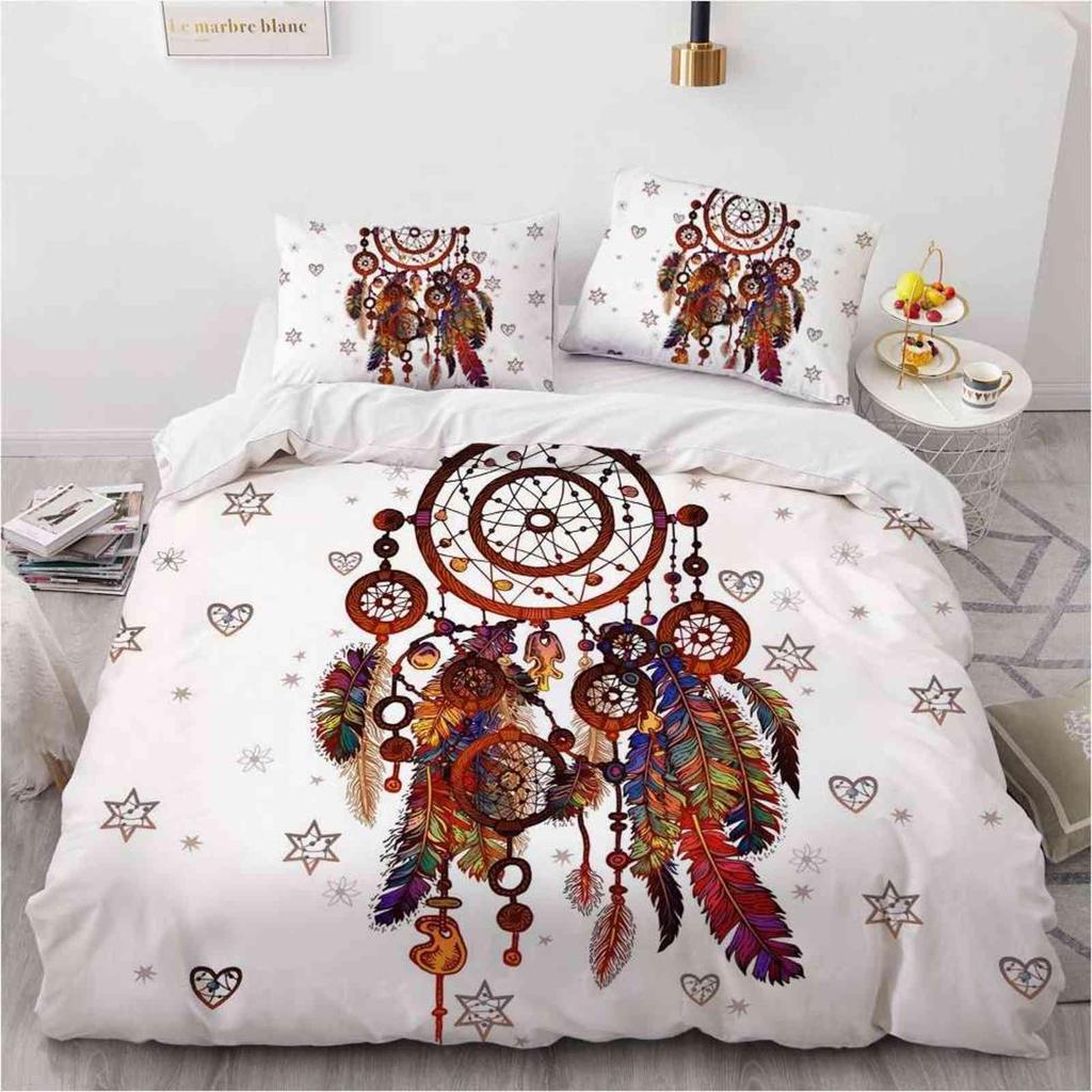 Dream Catcher Duvet Cover Set Bohemian Hippie Bedding Set Queen Size Ethnic Comforter Cover Polyester Boho Feathers Quilt Cover