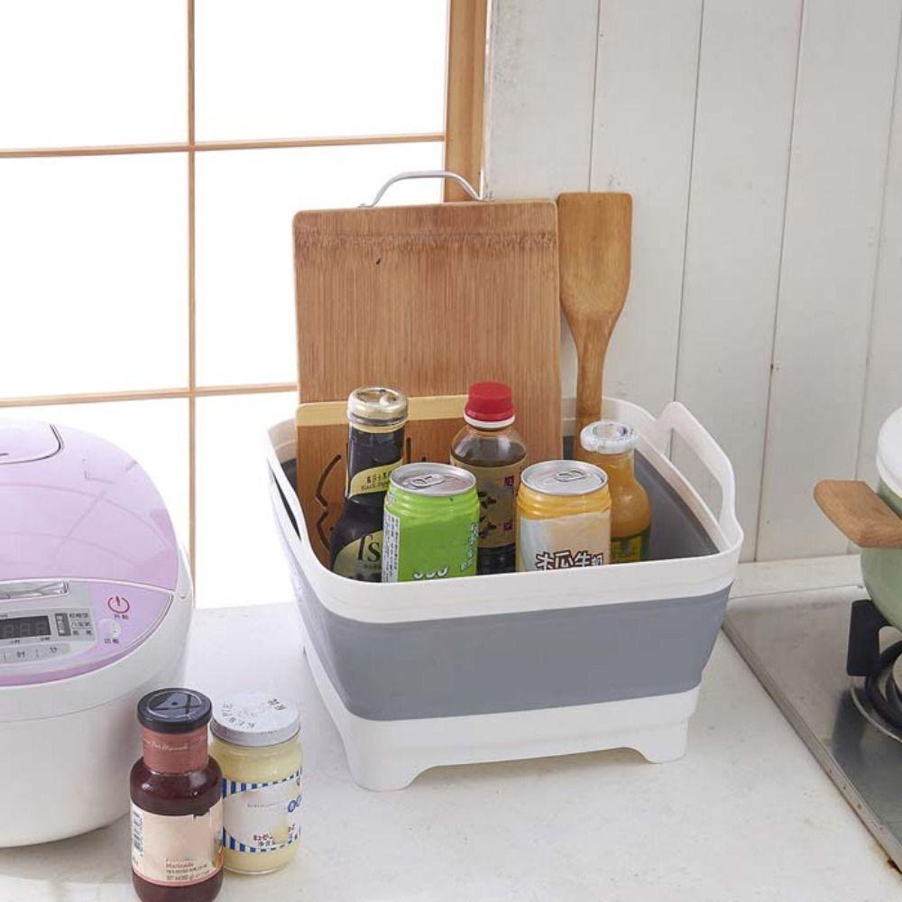 With Drain Plug Folding Wash Basin Foldable Kitchen Storage Tray Portable Storage Basket Fruit
