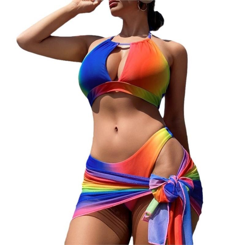 Retro Bikini Printed Fashion Bikini Set Swimsuit And Cover Up With Skirt Tight Women's Bandage Summer Beach Luxury Elegant