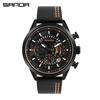 Sanda Cool Large Dial Six-Needle Waterproof Men's Watch with Genuine Leather Strap - Trendy and Fashionable Design.