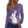 Women's Fashion Casual Printed V-neck Long Sleeve Button Up T-shirt Top