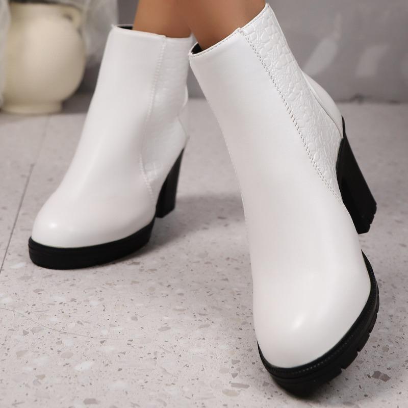 Осенние новые одинарные ботинки на блочном каблуке с круглым носком на платформе с задней молнией противоскользящие износостойкие туфли-лодочки на блочном каблуке 36 белый 3330₽