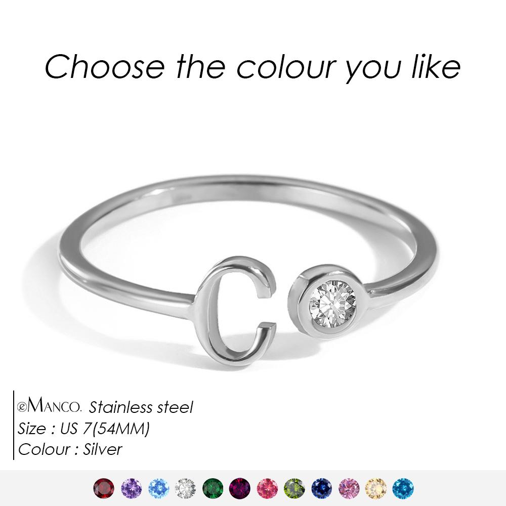 EMANCO Birthstone Initial Custom Ring Open End Ring Stainless Steel Name Custom Jewelry Women's Ring