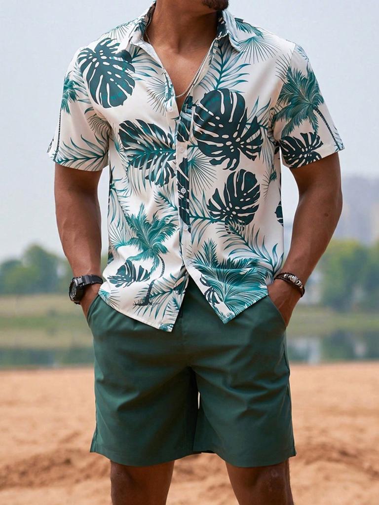 Summer Everyday Men's Sports Shorts Seaside Resort Men's Casual Shirt Men's Hawaiian Short Sleeve Shirt And Beach Shorts Set