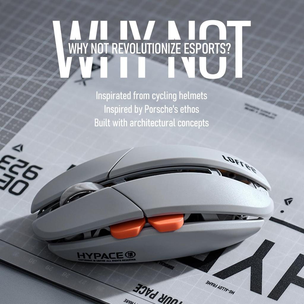 LOFREE Hypace Wireless Gaming Mouse PAW3950 40K 8K Polling Magnesium Alloy Connection Battery Compatible Ultra-Lightweight (47g), Sensor, DPI, Rate,