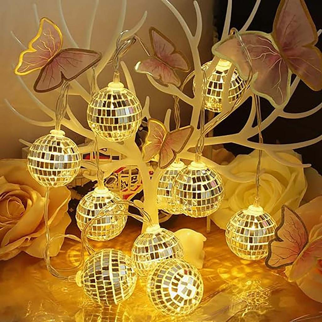1 Stück batteriebetrieben 1,5 m 10 LEDs Spiegelkugel Lichterkette Modern Retro Disco Bar Party WeihnachtsKugel Lichterkette für Party-Dekoration