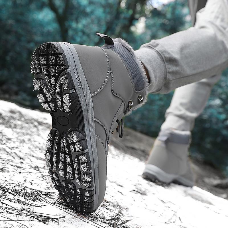 High-top Winter Cotton Shoes Men Women Plush Snow Boots PU Leather Ankle Boots Non-slip Outdoor Hiking Sneakers Casual Shoes