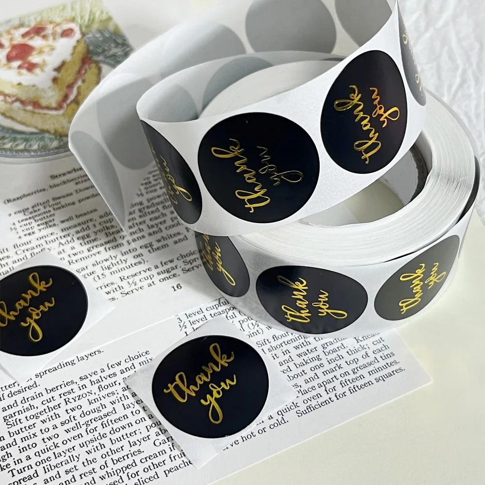 500pcs/roll Black Thank You Stickers 25mm Kraft Paper Sticker for Baking Wedding Decor Birthday Party Gift Cute Sealing Stickers