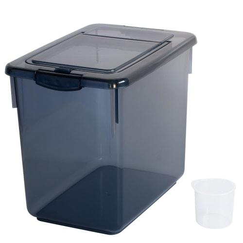 Sanko Plastic Rice Container, 10.0kg Capacity, Navy Blue, 22.6cm W X 32.4cm D X 28.0cm H, Made In Japan, Includes Measuring Cup, One-Touch Open/Close,