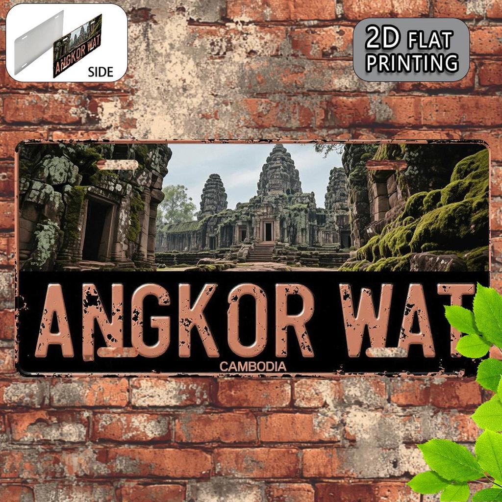 Kambodscha Angkor Wat D Flache Druckblech-Stil Metallblechschild Antiker Khmer-Tempel-Thema Dekoschild aus Aluminium für