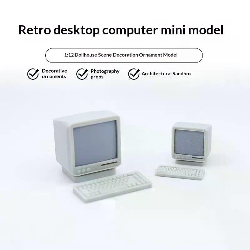 1/12 1/18 Scale Dollhouse Mini Retro Desktop Computer Model Miniature Home Scene Ornament Pretend Play Toy