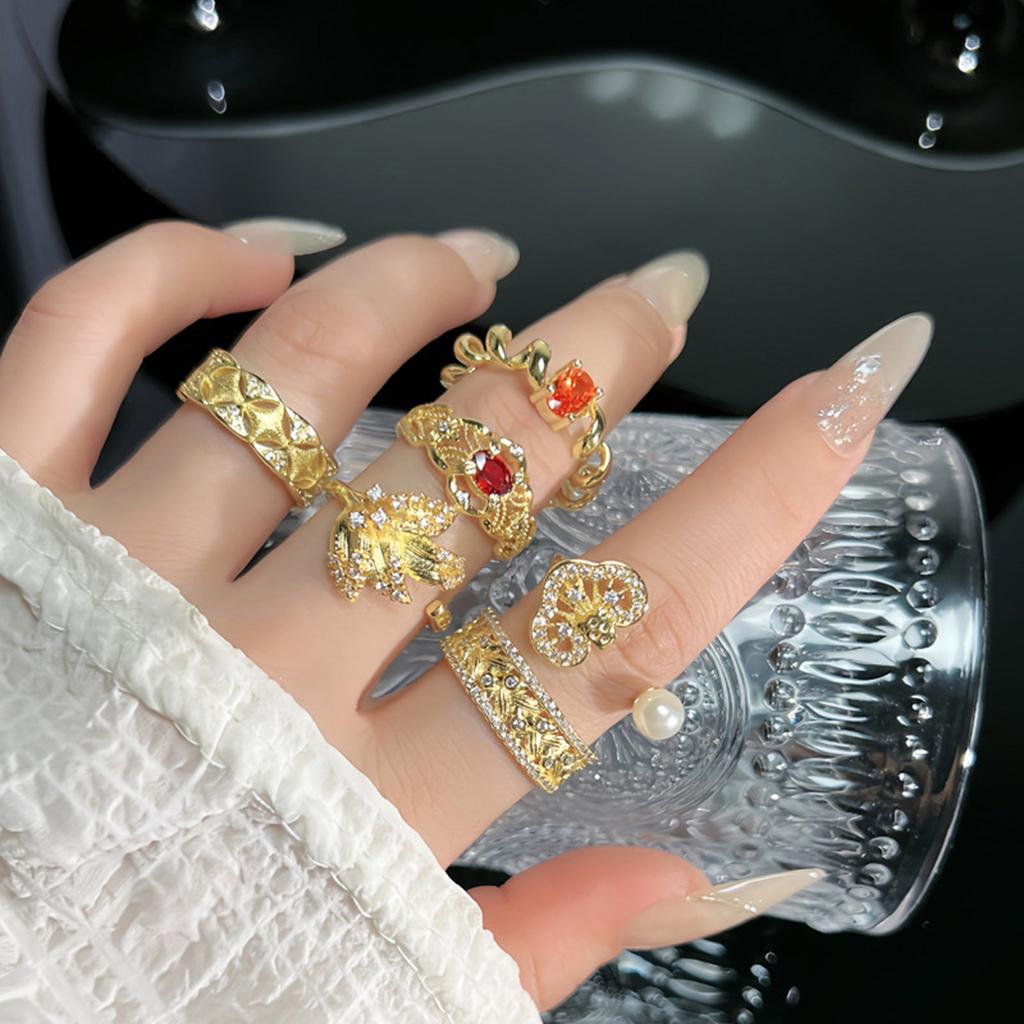 Elegant Wheat Designs Open Rings Adjustable Portable for Women Adjustable Size Sturdy Alloy Materials Gold Finish