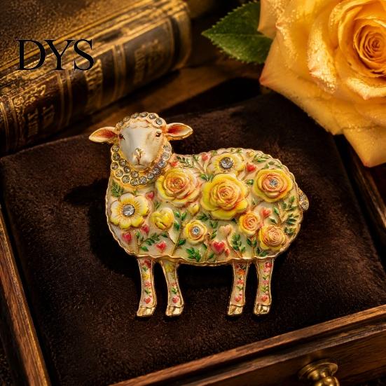 Alloy Lapel Pin Rhinestone Floral Lamb Brooch for Women, Flower Sheep Pin, Animal Jewelry Clothing Suits Scarves Bags