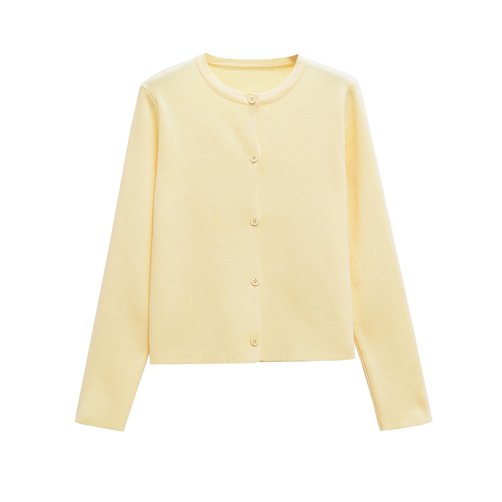 

Женский однотонный вязаный кардиган в европейском и американском стиле на весну 2025 года - Модный и универсальный M жёлтый