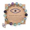 Natural Stone Bead Bracelet with Vintage Evil Eye Pendant, Versatile Hand Jewelry