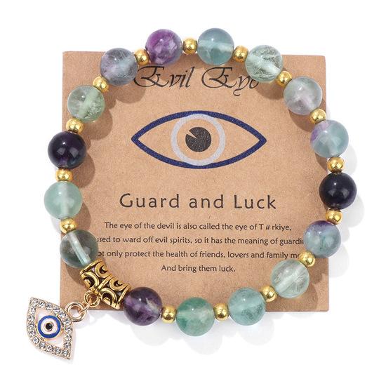 Natural Stone Bead Bracelet with Vintage Evil Eye Pendant, Versatile Hand Jewelry