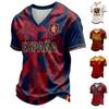 Men's V-Neck Short Sleeve T-Shirt with Print Design for Soccer Fan Support