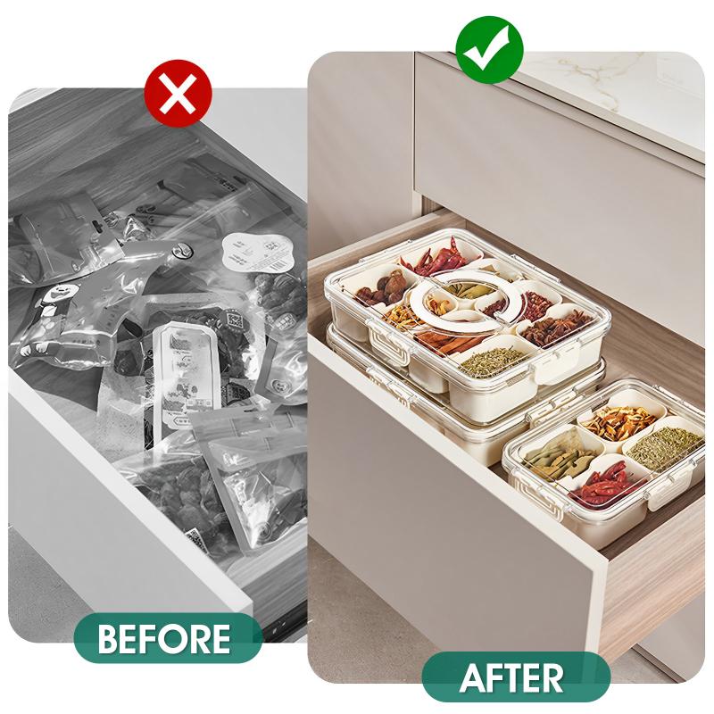 4/8 Compartments Divided Serving Tray with Lid Handle Portable Snack Platters Organizer Reusable Fruit Divided Plate Box