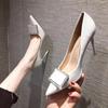 Black patent leather rhinestone high heels new sexy shallow mouth pointed heel square buckle single shoes women