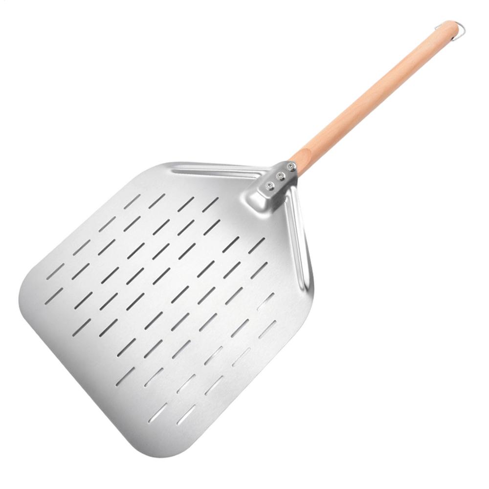 Perforated Pizza Peel 12 Inch Stainless Steel Perforated Oven Turning Tool Pizza Spatula Paddle with Wooden Handle for Kitchen