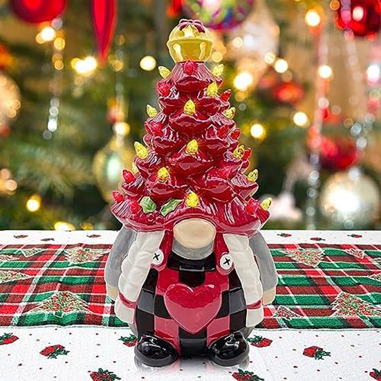 Lighted Christmas Gnome Tree Small Resin Faceless Old Man Christmas Tree Decoration for Holiday