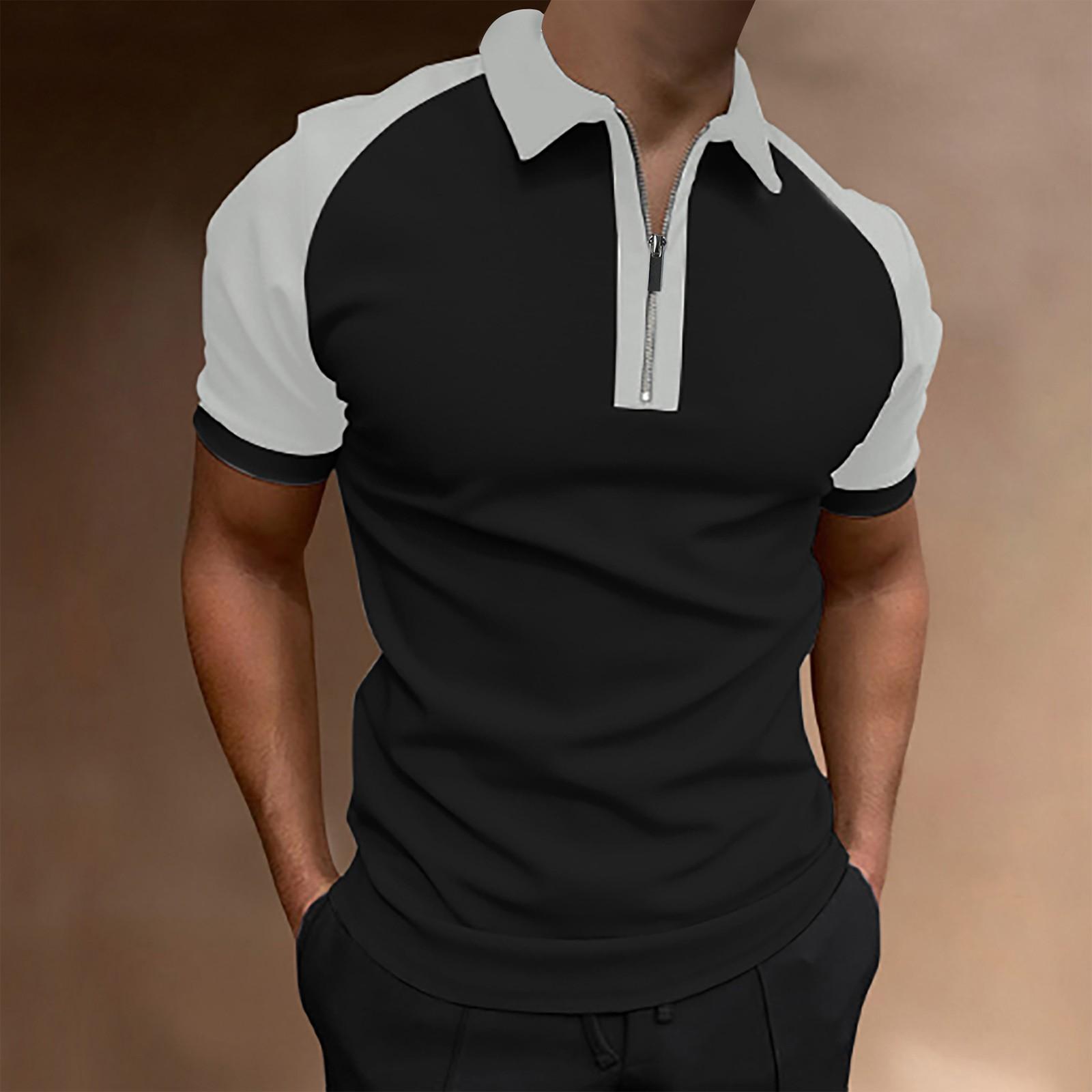 

Мужская модная футболка с застежкой-молнией, пуловер с короткими рукавами и лацканами, верхняя блузка XXXL чёрный