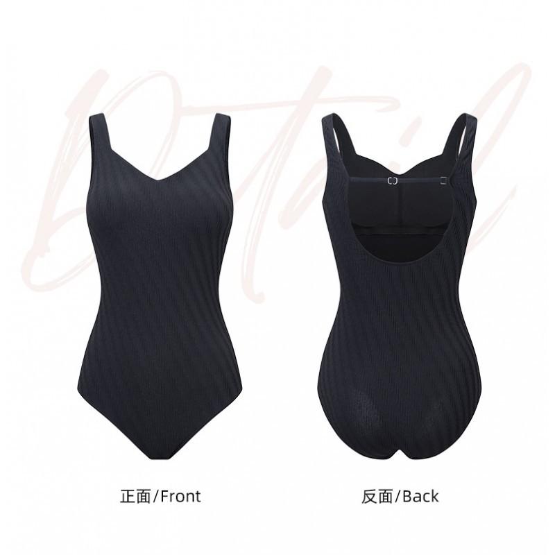 Black One-piece Triangular Swimsuit Women's Belly Cover To Show Slimming Sexy Racing Sports Swimming Pool Hot