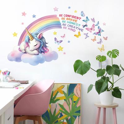 Adesivo da parete con citazioni ispiratrici in inglese, unicorno arcobaleno, farfalla, per la camera dei bambini, decorazione per la cameretta dei bambini, in vinile, per sogni d'oro