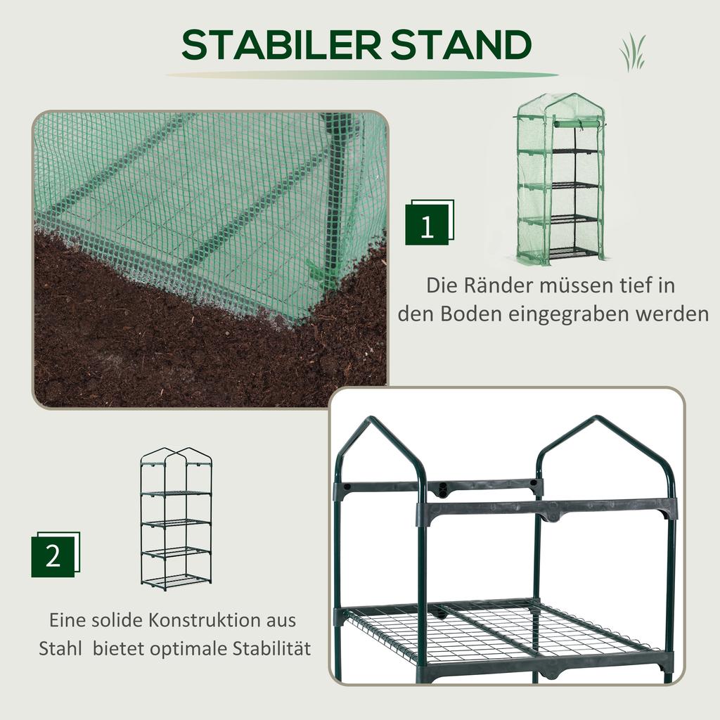 4 Tier Mini Portable Greenhouse Compact Plant Grow Shed Metal Frame PE Cover with Lockable Rolling Wheels, Green