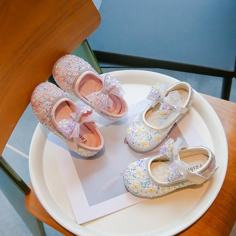 2024 Children Leather Shoes for Girls Summer New Fashion Comfortable Princess Sweet Bowtie Soft Anti-slippery Cool Dress Shoes