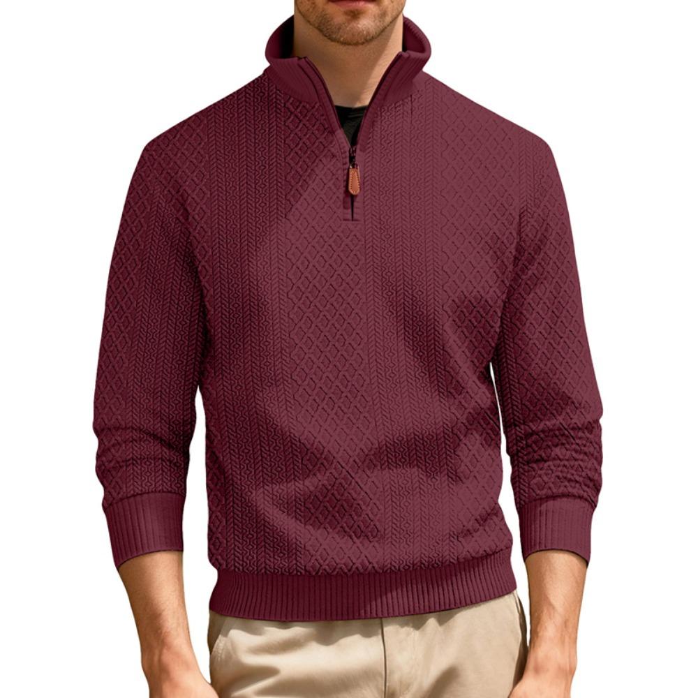 New American Fashion Men Sweatshirts Casual Loose Stand Collar Zip-up Long-sleeved Pullover Leisure Jacquard Solid Color Tops