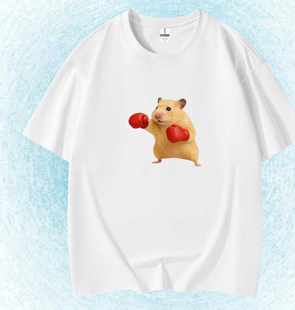 Cute Hamster Graphic Tshirt Kawaii Animal Boxing Tee Summer Short Sleeve Funny Pet Lover Gift Trendy Fashion Unisex Tee Tops