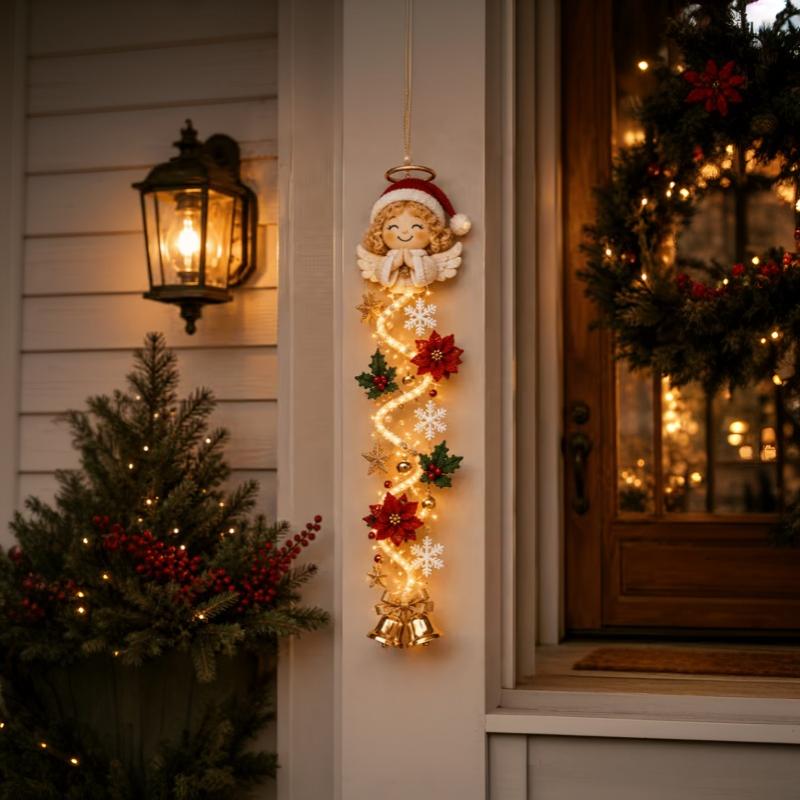 Weihnachts-Türhänger LED leuchtend Handgehäkelt Weihnachtsmann Weihnachtsbaum Glocken-Ornament Hauswand Haustür Neujahrsdekorationen 2027