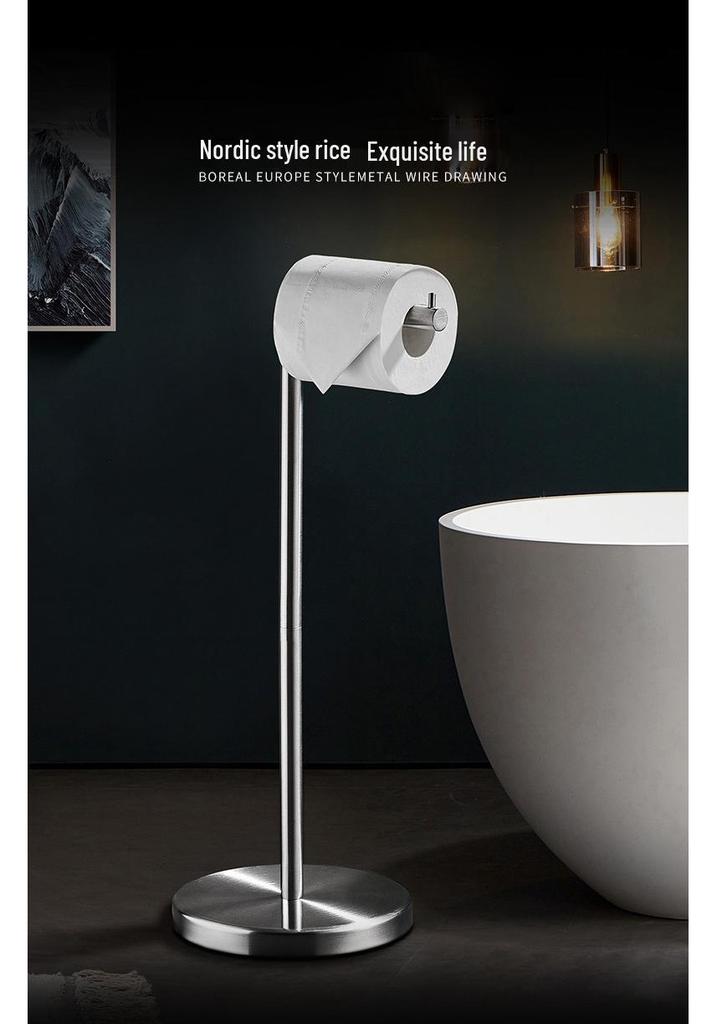 Freestanding Stainless Steel Tissue and Towel Holder with Storage, No-Drill Bathroom Toilet Paper Stand