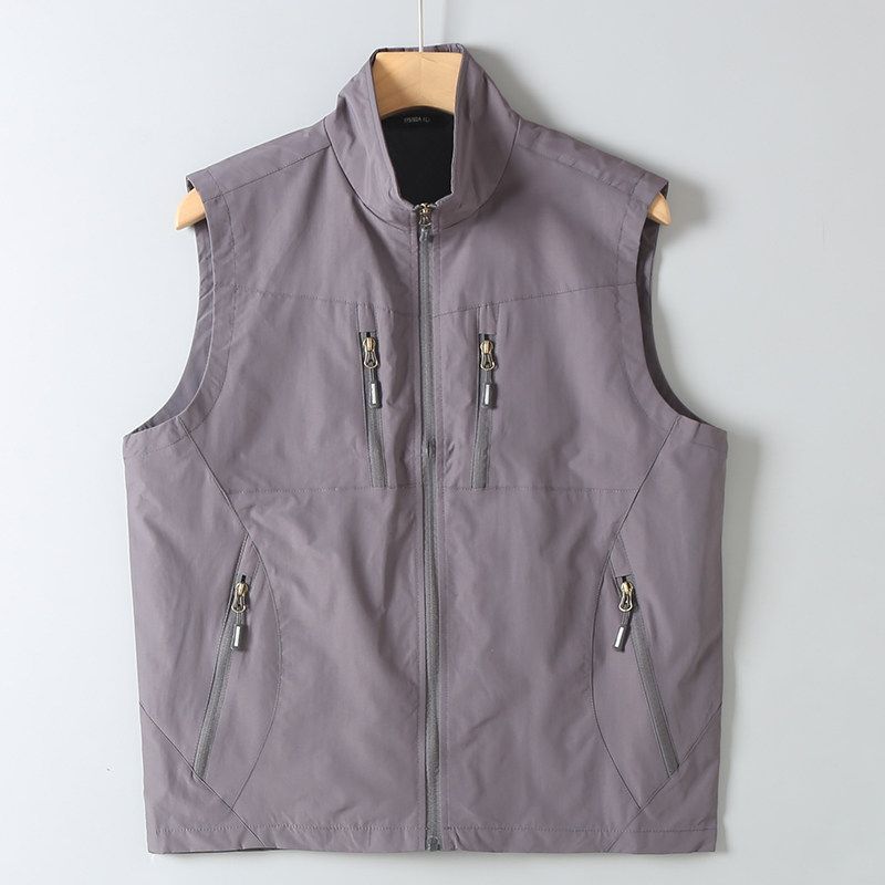 Trade Export Tail Goods Spring and Autumn Men's Multi-pockets Design Quick-Drying Breathable Stand Collar Casual All-matching Sleeveless Vest Vest