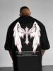 Summer Mens Tshirt in Dark Gothic Style Featuring Thorns Cross Angel Wings Trendy Hiphop Streetwear Short Sleeve