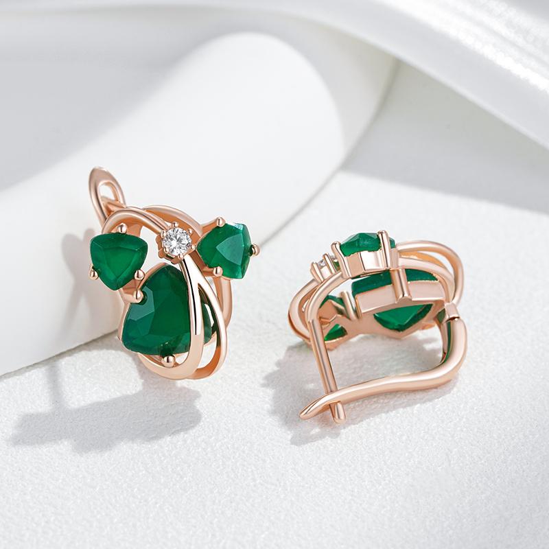 Unusual Full Sparkling Green Natural Zircon Drop Earrings For Women Luxury Rose Gold High Quality Daily Fine Jewelry