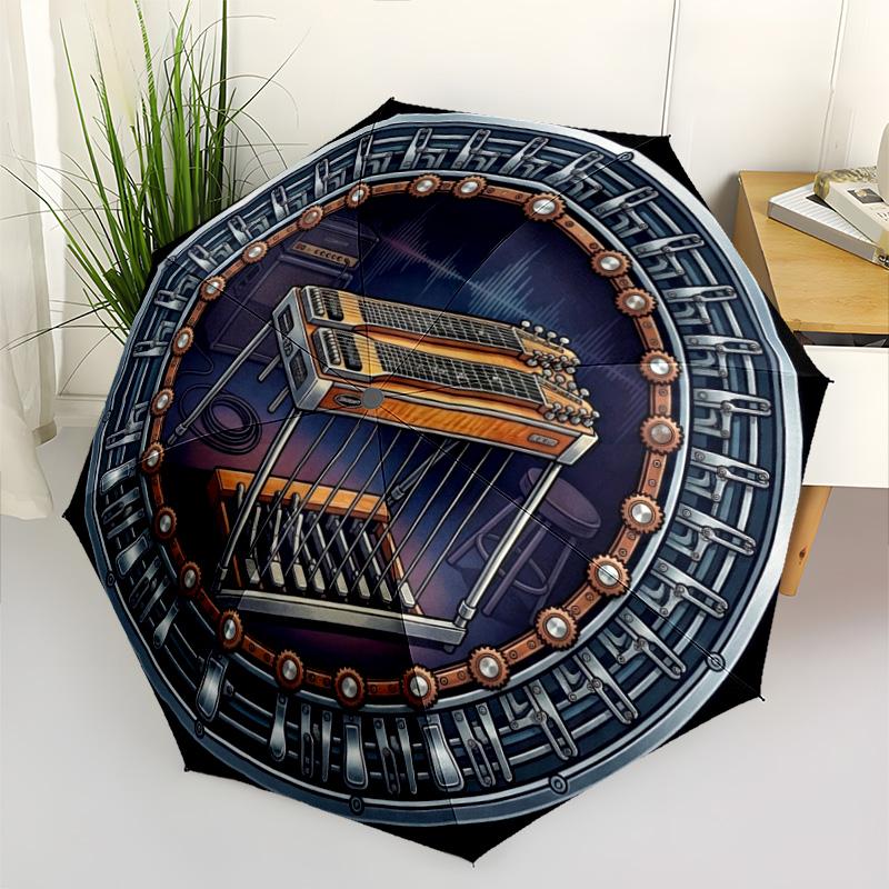Steampunk Musical Instruments Pattern Umbrella, Portable and Foldable Design, 8 Ribs, a Casual Accessory for Halloween, Christmas, and Birthday Gifts.