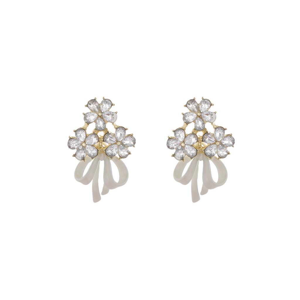 Super Fairy Sweet Flower Stud Earrings Light Luxury White Bow Ribbon Fringed Earrings Exquisite Niche Earrings