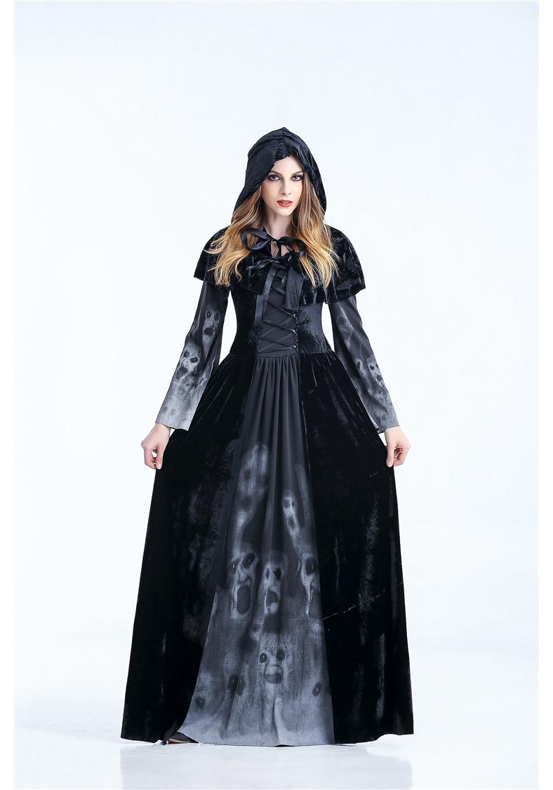 In-stock Halloween Skull Print Witch Vampire Queen Costume XX-Large