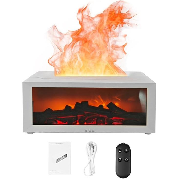 3D Flame Fireplace Humidifier Quiet Aroma Diffuser with Controller 150ml Essential Oil Diffuser Colorful Light Modes for Home Office(Black)