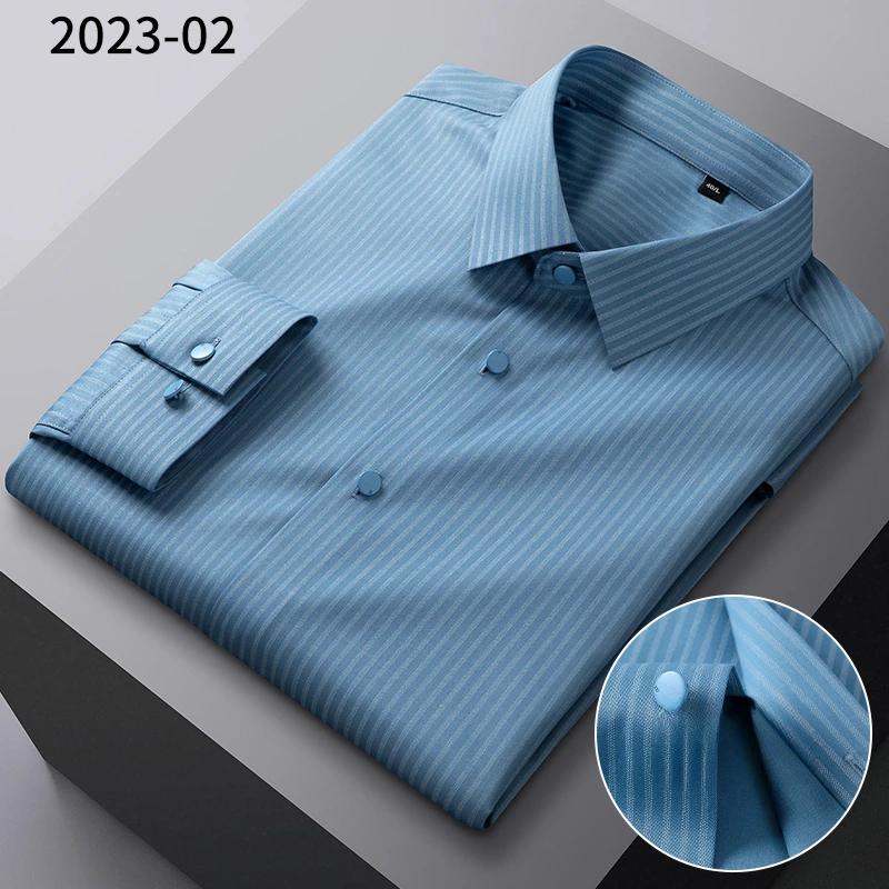 Bamboo fiber elastic plaid casual long sleeve shirts for men slim fit formal shirt soft easy-care fashion korean office clothes