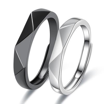 Black and White Rhombus Ring for Boys and Girls Couples Simple Pair Ring