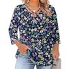 Blusa Floral Feminina Plus Size com Manga Três Quartos, Blusa Casual, Túnica de Corte Amplo para Primavera Verão, Uso Diário, Trabalho e Saídas