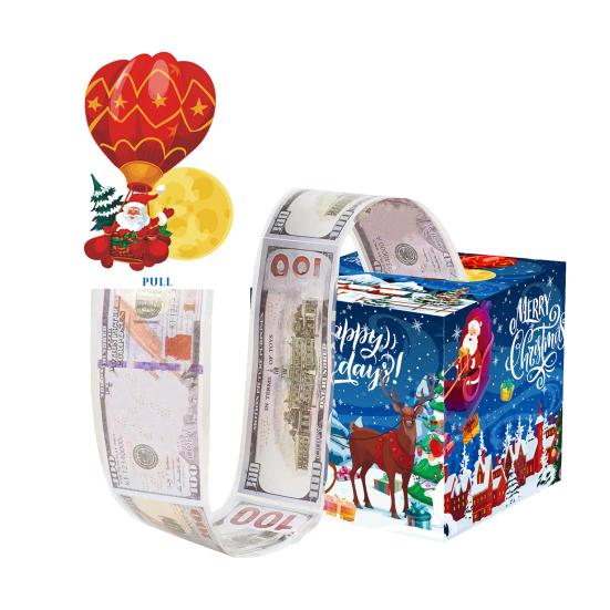 Christmas Money Box Pull-out Cash Gift Box DIY Holiday Money Gift Box with Transparent Bags Christmas Money Holder Pull Box for Kids Adults